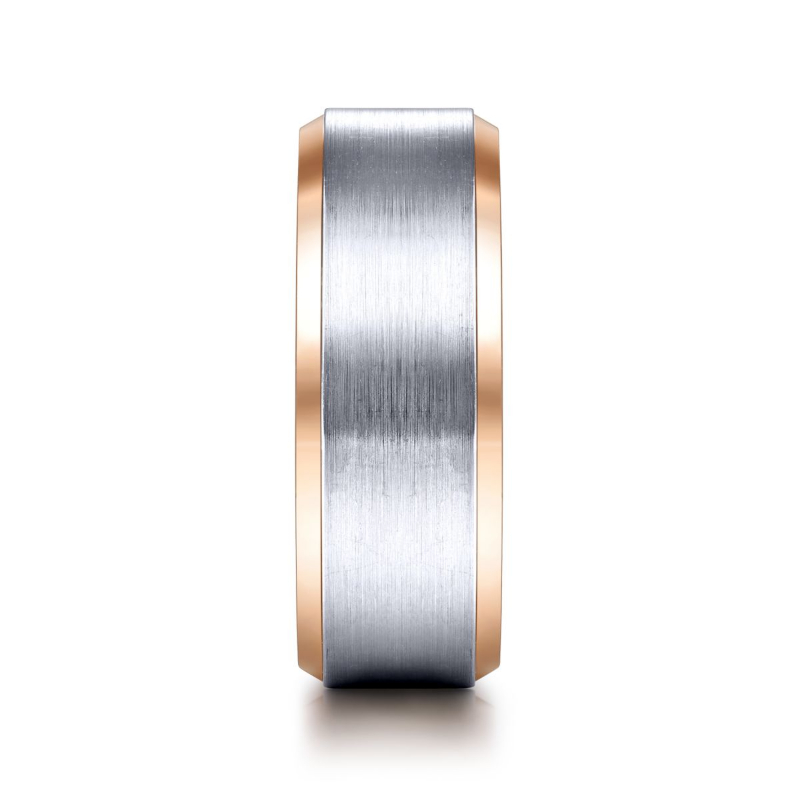 14K White and Rose Gold 8mm Satin Finish Wedding Band