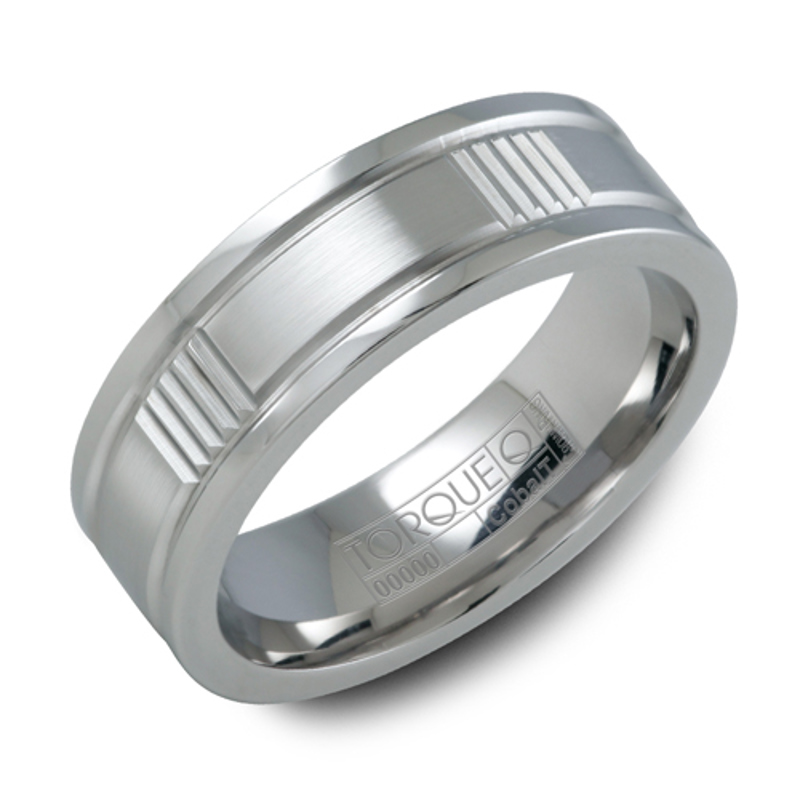 Cobalt 7mm Vertical Grooved Accent Wedding Band