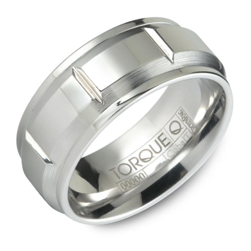Cobalt 9mm Brushed Notched Beveled Wedding Band