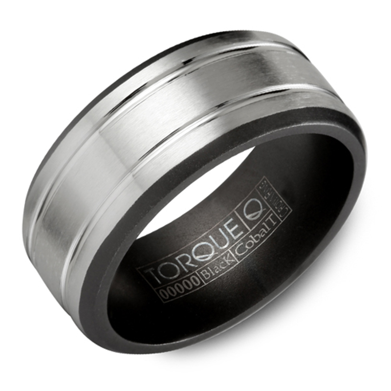 Black and White Cobalt 9mm Grooved Wedding Band
