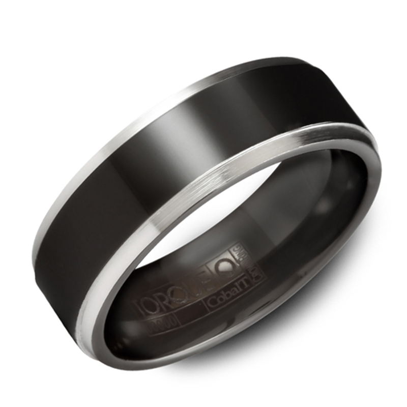Black and White Cobalt 7mm Flat Wedding Band