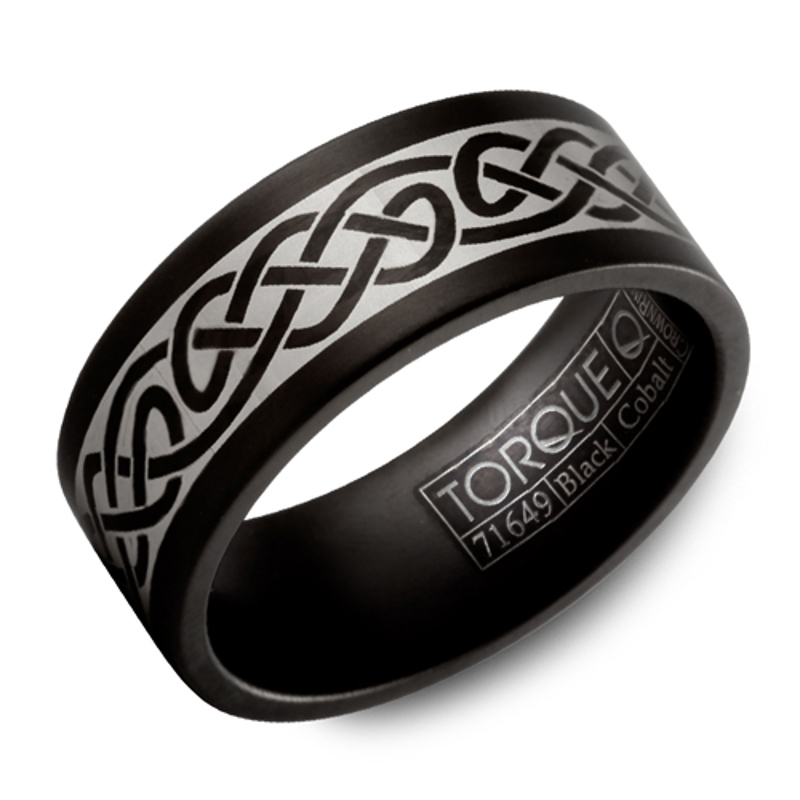 Black and White Cobalt 9mm Celtic Wedding Band