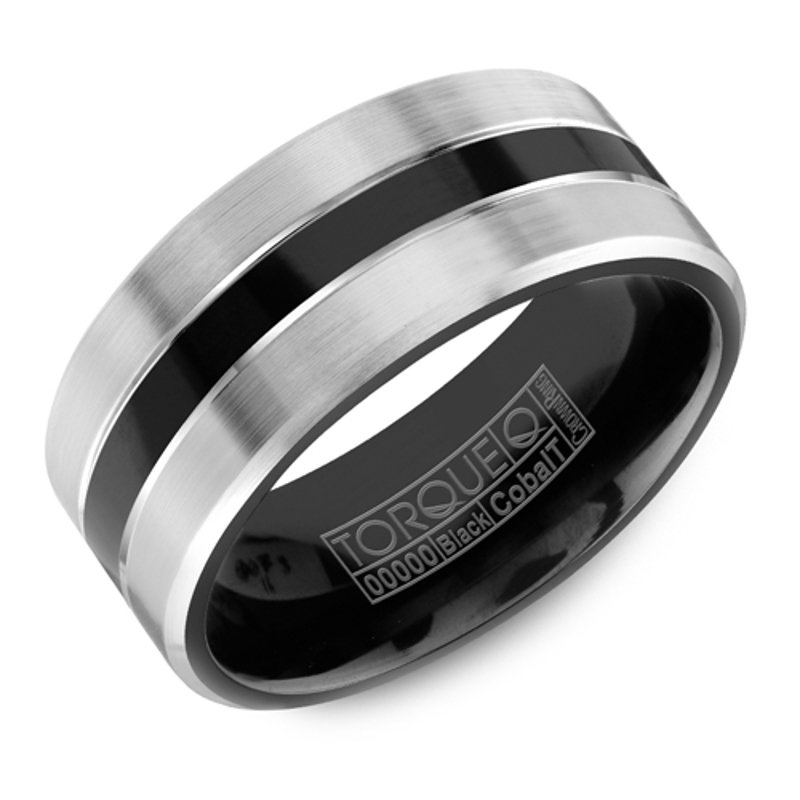 Black and White Cobalt 9mm Triple Row Wedding Band