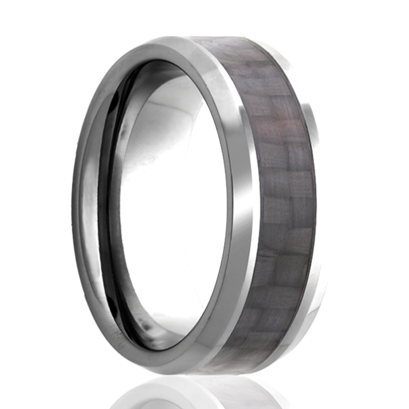 Cobalt and Carbon Fiber 8mm Beveled Edge Wedding Band