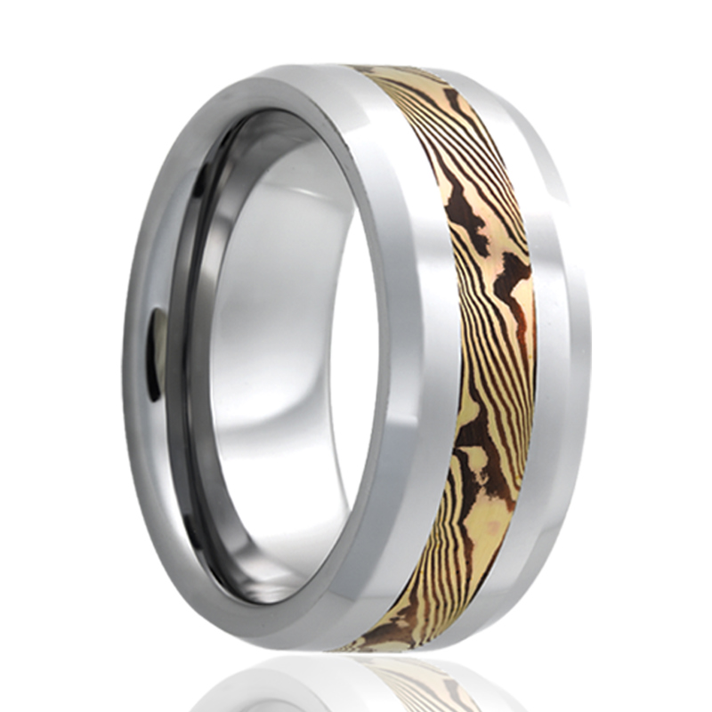 Cobalt and 14K Yellow Gold Mokume Inlay 8mm Wedding Band