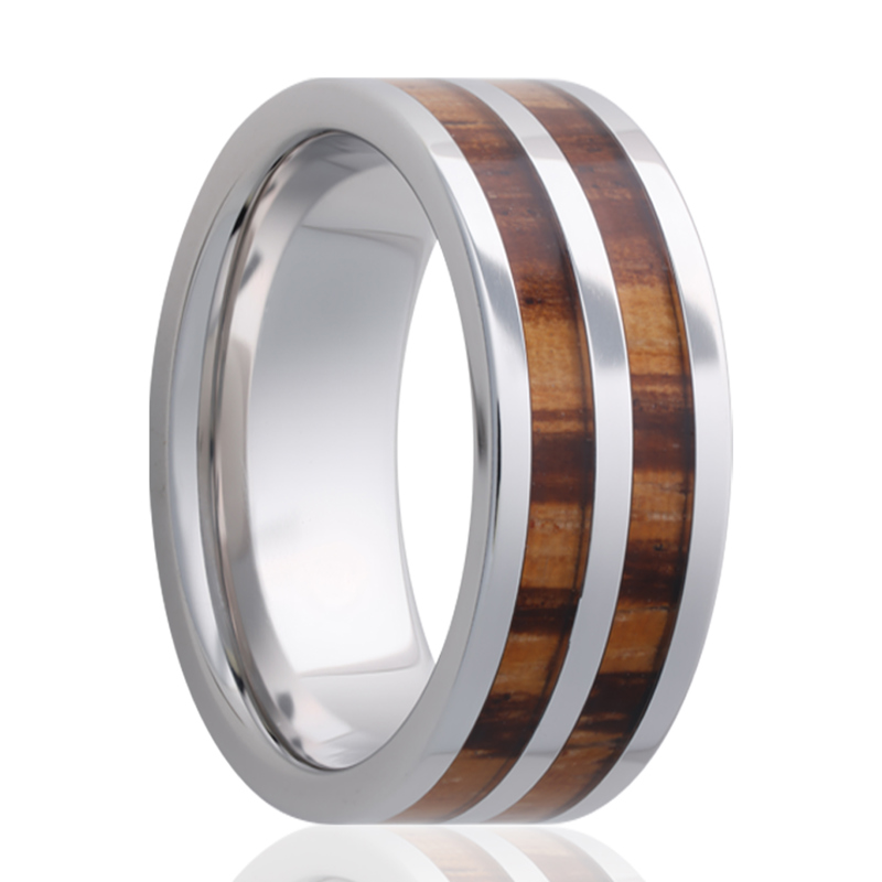 Cobalt and Wood Inlay 8mm Wedding Band