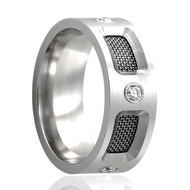 Cobalt and Mesh Inlay with Bezel Set Diamonds 8mm Wedding Band