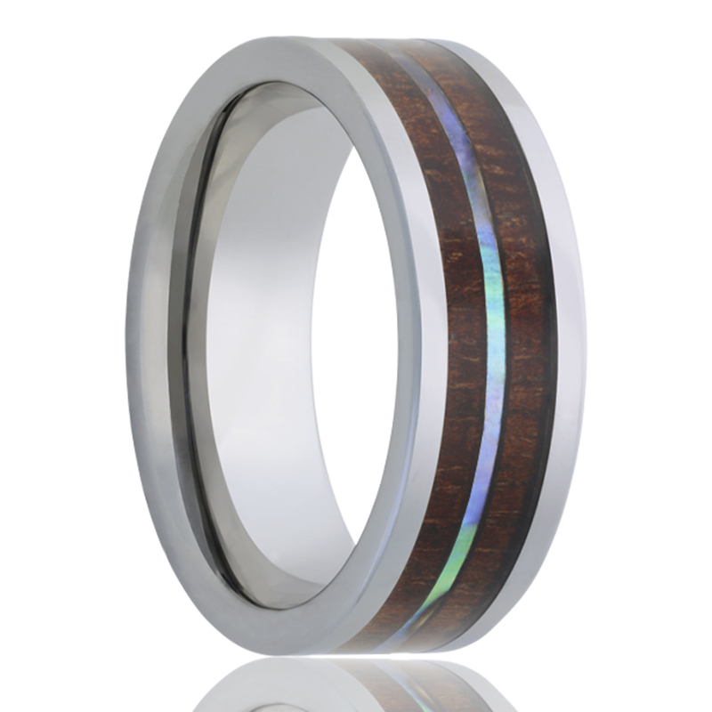 Cobalt and Abalone/KOA Wood Inlay Wedding Band
