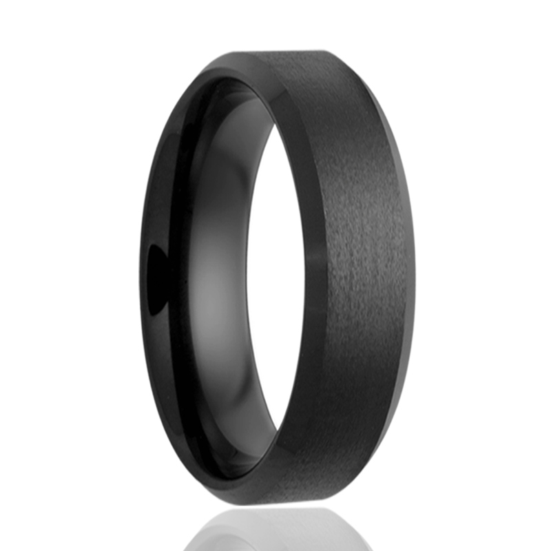 Black Ceramic 6mm Satin Finish and High Polished Beveled Edge Wedding Band