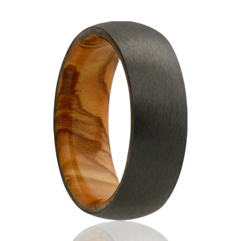 Zirconium and Olive Wood Sleeve 7mm Wedding Band
