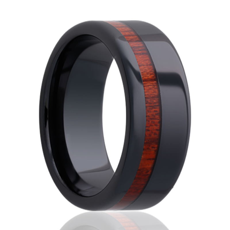 Black Ceramic and Blood Wood Inlay 8mm Wedding Band
