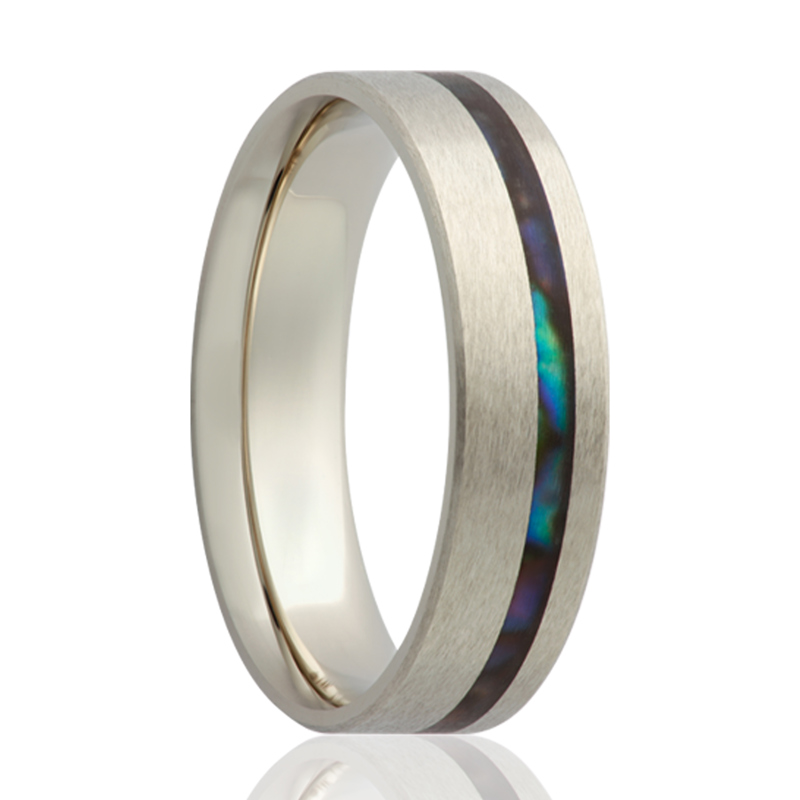 Cobalt and Abalone Inlay 6mm Satin Wedding Band