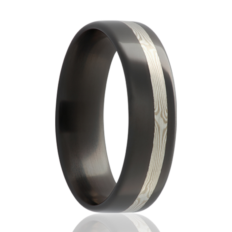 Zirconium with Sterling Silver/14K White Gold Mokume 6mm Wedding Band