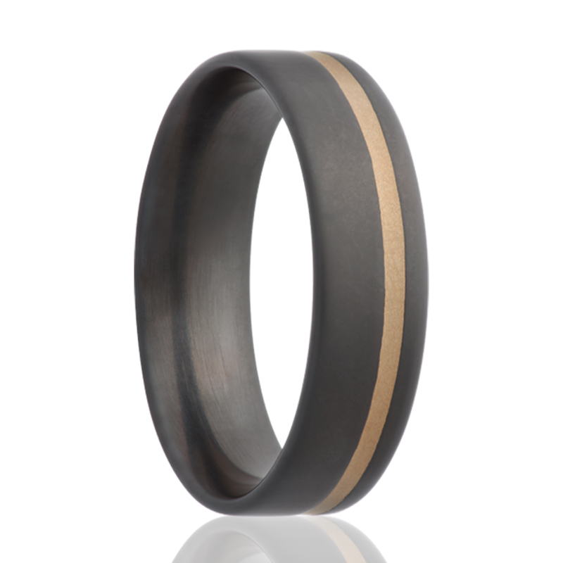 Zirconium with 14K Yellow Gold Sandblasted Inlay 6mm Wedding Band
