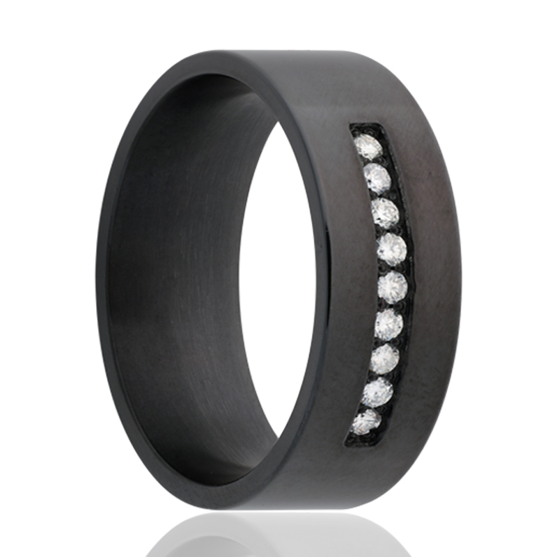 Zirconium and Diamond 8mm Wedding Band