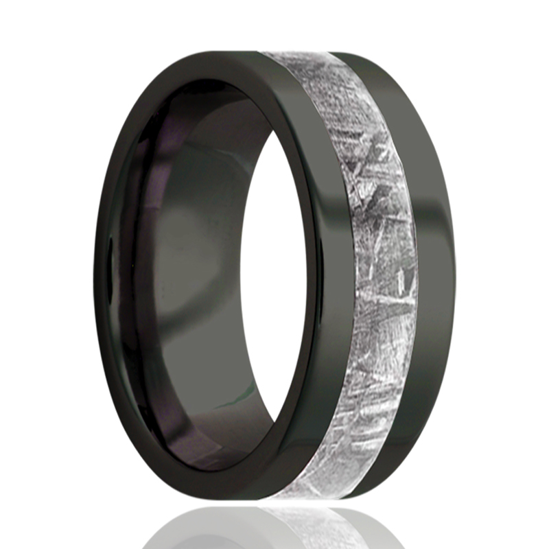 Zirconium and Meteorite Inlay 8mm Wedding Band