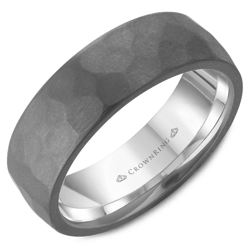 10K Grey Tantalum & White Gold 7mm Hammered Wedding Band